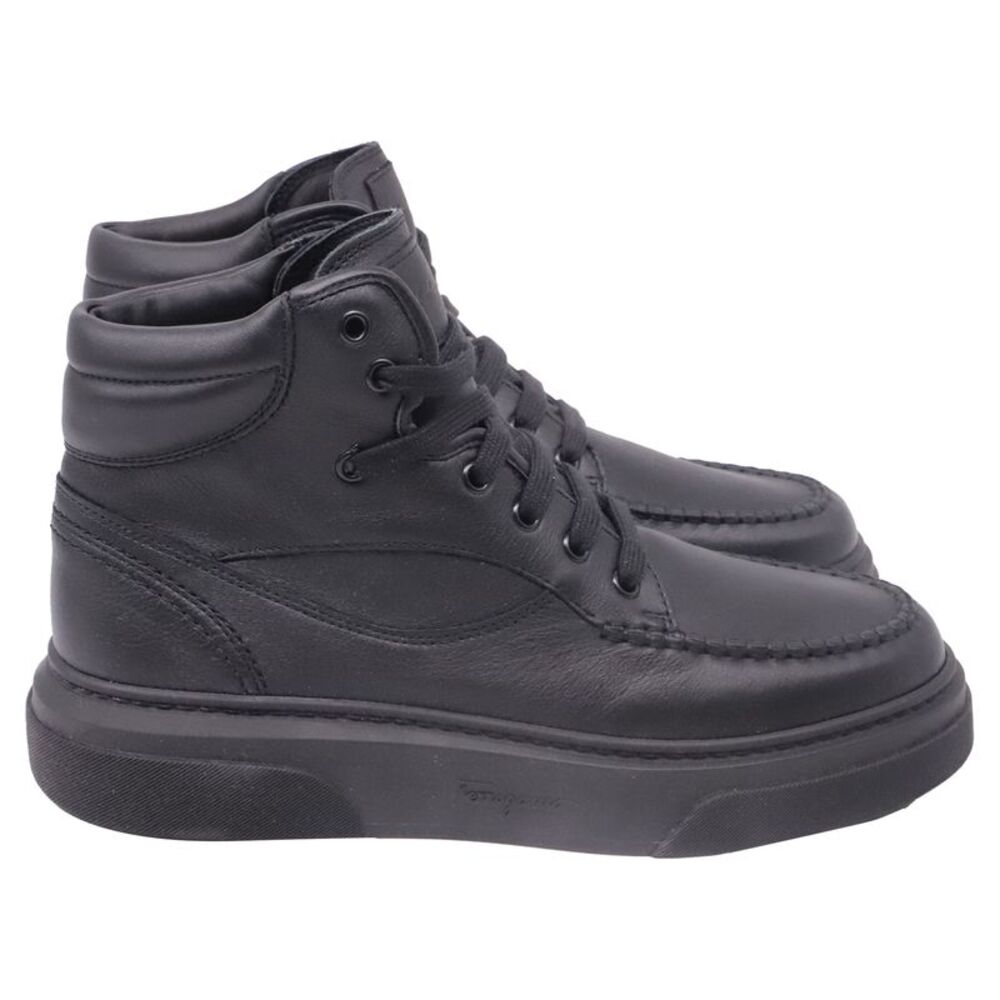 Salvatore Ferragamo Cassina High-Top Sneakers in Black Leather
